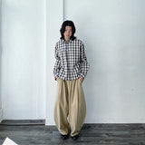 Japanese Clean Fit Classic Blurred Plaid Sharp Straight Hem Shirt