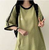 タニエンブロイダリーパターンワッフルトラックボクシーフィット半袖Tシャツ