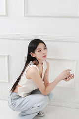 Back Ribbon Sleveless Knit_cream [brooch set]