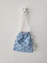 denim ribbon string pouch - light blue S