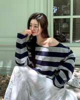 [MADE] Coming, striped off shoulder T-shirt