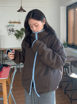 [unisex] ケニエフードカラーマッチングフリースジップアップジャンパー