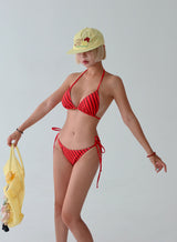 Red striped strap bikini