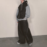 layered deconstructed denim pants_black