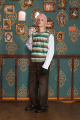 STRIPE CROCHET KNIT VEST / GREEN