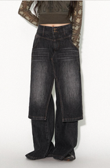 Two-piece faux skinny flared jeans skirt and pants