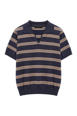 Striped V-Neck Polo Tee