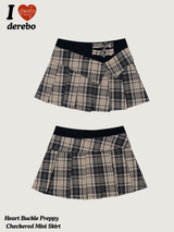 Heart Buckle Preppy Checkered Mini Skirt