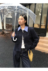 Checkered collar two-piece tweed jacket