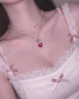 [Anti-Tarnish] Rosepink Heart Princess Layered Necklace - Gold Color (STAYC Seeun Necklace)