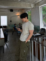 Washed buckle cargo pants