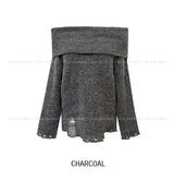 [Wool 25%] Kae Mix Damage Off-Shoulder Knit