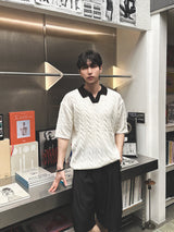 ASCLO Twist Open Collar Short Sleeve Knit (3color)