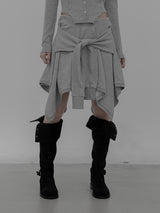 Knotted Unbalanced Sweat Midi Skirt