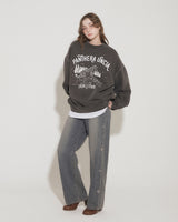 STUDS BRUSHED LINING STRAIGHT LEG JEANS [BLUE]