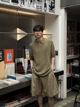 ASCLO Linen Honeycomb Collar Short Sleeve Knit (7color)