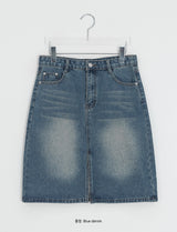 Sapney Incision Denim Midi Skirt
