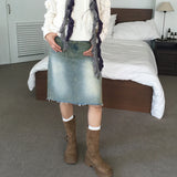 Hazel Vintage fringe Denim Midi Skirt