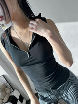 Crotch Cropped Hooded Tank with Back Lettering 3color