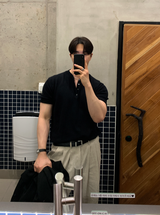 Slag Henry Neck Round Short Sleeve Knit