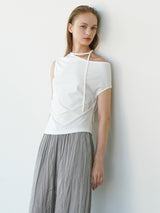 (T-7037)NECK STRING OFF SHOULDER TOP