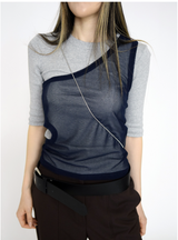 one shoulder mesh sleeveless(2color)
