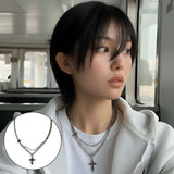 ダブルクロスレイヤードファッションストリートムードアクセサリーメンズユニセックスネックレスフォアウーマン