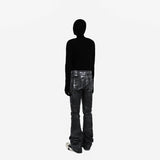 LE - B001 ワックスコーティングフレアデニムパンツ