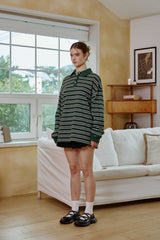 ARETE STRIPE OVERFIT COLLAR T-SHIRT / GREEN