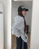 ノニハイネックコントラストフリースニットフーディーTシャツ