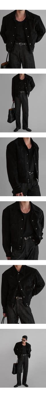 Crop Suede Open Collar Jacket [Black]