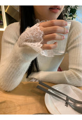 lace ribbed white turtleneck long-sleeved knitwear