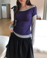 リジーツートーンレイヤードテンセル長袖Tシャツ