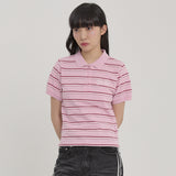 ストライプ ピケ ハーフスリーブ Tシャツ