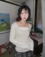 (3color) Ditsy Floral U-Neck Long Sleeve Tee