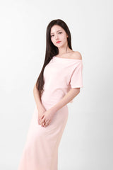 オフショルダースリットロングワンピース Pink
