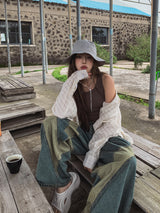 ツイスト配色ワイドデニムパンツ