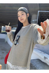 Lace Detail Stripe Long Sleeve Knitwear