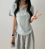 Waddoo hem round button short sleeve tee