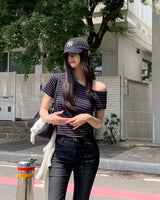 LUK ストライプアンバランシードTシャツ