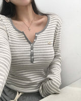 [MADE] Wow, ストライプUネック半袖Tシャツ