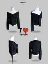 ブラックオフショルダー長袖Tシャツ
