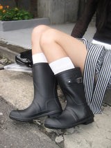 Roller Buckle Round Check Midi Rain Boots