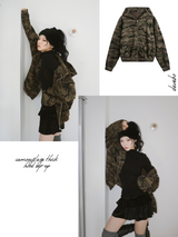 camouflage thick hood zip-up