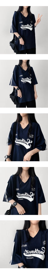 Tトラックライン Vネック半袖Tシャツ