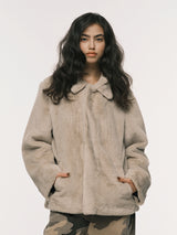 COLLAR FUR JACKET BEIGE