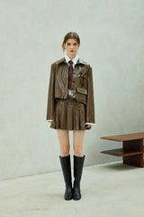 MOLLY LEATHER PLEATS SKIRT PANTS / BROWN