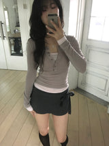 ボタンレイヤードTシャツ