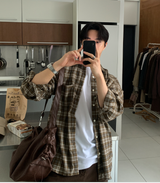 リストレートオーバーフィットチェックシャツ