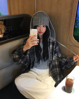[ORIGINAL] Plain Hooded Check Shirt